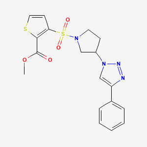 molecular formula C18H18N4O4S2 B2685980 methyl 3-((3-(4-phenyl-1H-1,2,3-triazol-1-yl)pyrrolidin-1-yl)sulfonyl)thiophene-2-carboxylate CAS No. 2034424-63-8