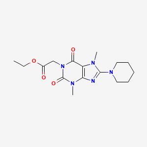molecular formula C16H23N5O4 B2685987 ethyl 2-(3,7-dimethyl-2,6-dioxo-8-(piperidin-1-yl)-2,3,6,7-tetrahydro-1H-purin-1-yl)acetate CAS No. 313470-59-6