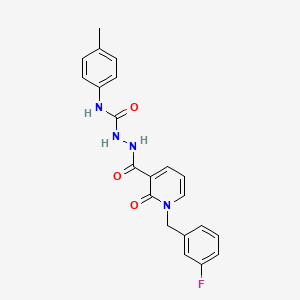 molecular formula C21H19FN4O3 B2685994 2-(1-(3-fluorobenzyl)-2-oxo-1,2-dihydropyridine-3-carbonyl)-N-(p-tolyl)hydrazinecarboxamide CAS No. 1105226-14-9