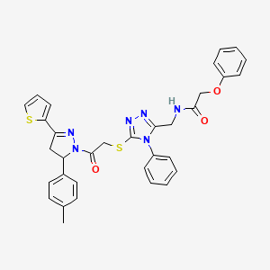 B2686001 N-[[5-[2-[3-(4-methylphenyl)-5-thiophen-2-yl-3,4-dihydropyrazol-2-yl]-2-oxoethyl]sulfanyl-4-phenyl-1,2,4-triazol-3-yl]methyl]-2-phenoxyacetamide CAS No. 393584-99-1