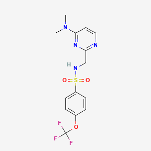 molecular formula C14H15F3N4O3S B2686005 N-((4-(dimethylamino)pyrimidin-2-yl)methyl)-4-(trifluoromethoxy)benzenesulfonamide CAS No. 1797655-88-9