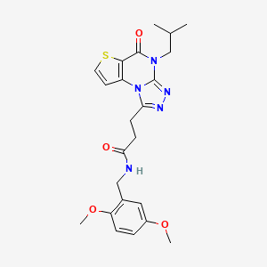 molecular formula C23H27N5O4S B2686032 N-(2,5-dimethoxybenzyl)-3-(4-isobutyl-5-oxo-4,5-dihydrothieno[2,3-e][1,2,4]triazolo[4,3-a]pyrimidin-1-yl)propanamide CAS No. 1189907-27-4