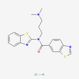 molecular formula C20H21ClN4OS2 B2686050 N-(1,3-BENZOTHIAZOL-2-YL)-N-[3-(DIMETHYLAMINO)PROPYL]-1,3-BENZOTHIAZOLE-6-CARBOXAMIDE HYDROCHLORIDE CAS No. 1215838-61-1