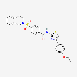molecular formula C27H25N3O4S2 B2686066 4-((3,4-dihydroisoquinolin-2(1H)-yl)sulfonyl)-N-(4-(4-ethoxyphenyl)thiazol-2-yl)benzamide CAS No. 361171-47-3
