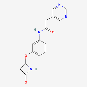 molecular formula C15H14N4O3 B2686072 N-[3-(4-Oxoazetidin-2-yl)oxyphenyl]-2-pyrimidin-5-ylacetamide CAS No. 2418709-53-0