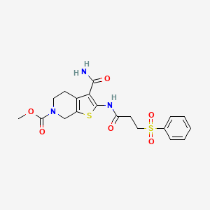 molecular formula C19H21N3O6S2 B2686110 methyl 3-carbamoyl-2-(3-(phenylsulfonyl)propanamido)-4,5-dihydrothieno[2,3-c]pyridine-6(7H)-carboxylate CAS No. 886954-07-0