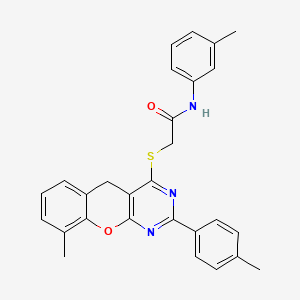 molecular formula C28H25N3O2S B2686122 2-{[9-Methyl-2-(4-methylphenyl)-5H-chromeno[2,3-D]pyrimidin-4-YL]sulfanyl}-N-(3-methylphenyl)acetamide CAS No. 866726-68-3