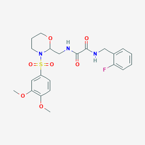 molecular formula C22H26FN3O7S B2686132 N-{[3-(3,4-dimethoxybenzenesulfonyl)-1,3-oxazinan-2-yl]methyl}-N'-[(2-fluorophenyl)methyl]ethanediamide CAS No. 872976-46-0