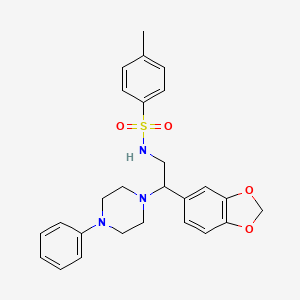 molecular formula C26H29N3O4S B2686206 N-(2-(benzo[d][1,3]dioxol-5-yl)-2-(4-phenylpiperazin-1-yl)ethyl)-4-methylbenzenesulfonamide CAS No. 896263-07-3