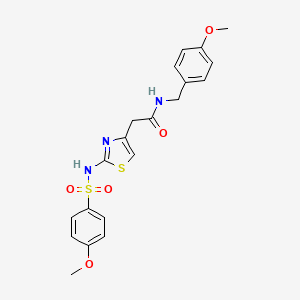 molecular formula C20H21N3O5S2 B2686227 N-(4-methoxybenzyl)-2-(2-(4-methoxyphenylsulfonamido)thiazol-4-yl)acetamide CAS No. 921995-61-1