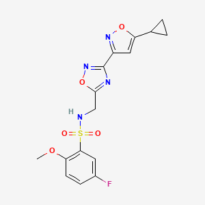 B2686240 N-((3-(5-cyclopropylisoxazol-3-yl)-1,2,4-oxadiazol-5-yl)methyl)-5-fluoro-2-methoxybenzenesulfonamide CAS No. 1904367-71-0