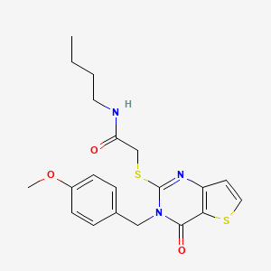 molecular formula C20H23N3O3S2 B2686251 N-butyl-2-({3-[(4-methoxyphenyl)methyl]-4-oxo-3H,4H-thieno[3,2-d]pyrimidin-2-yl}sulfanyl)acetamide CAS No. 1252860-84-6
