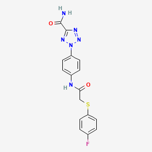 2-(4-(2-((4-fluorophenyl)thio)acetamido)phenyl)-2H-tetrazole-5-carboxamide