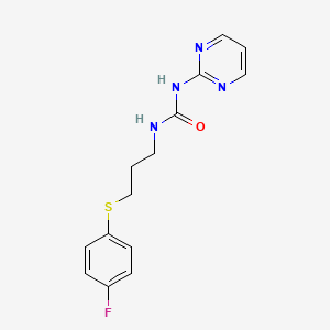 molecular formula C14H15FN4OS B2686303 1-(3-((4-氟苯基)硫基)丙基)-3-(嘧啶-2-基)脲 CAS No. 899740-67-1