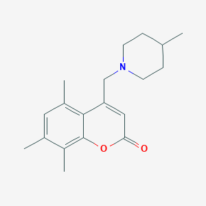 molecular formula C19H25NO2 B2686307 5,7,8-trimethyl-4-((4-methylpiperidin-1-yl)methyl)-2H-chromen-2-one CAS No. 896855-38-2