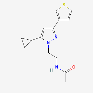 molecular formula C14H17N3OS B2686315 N-(2-(5-环丙基-3-(噻吩-3-基)-1H-吡唑-1-基)乙基)乙酰胺 CAS No. 2034450-91-2