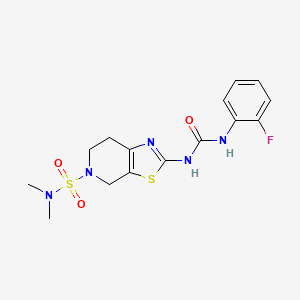 molecular formula C15H18FN5O3S2 B2686316 2-(3-(2-氟苯基)脲基)-N,N-二甲基-6,7-二氢噻唑并[5,4-c]吡啶-5(4H)-磺酰胺 CAS No. 1448129-22-3