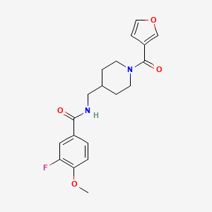 molecular formula C19H21FN2O4 B2686344 3-fluoro-N-((1-(furan-3-carbonyl)piperidin-4-yl)methyl)-4-methoxybenzamide CAS No. 1797290-46-0