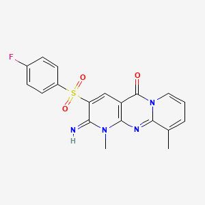 molecular formula C19H15FN4O3S B2686346 3-((4-fluorophenyl)sulfonyl)-2-imino-1,10-dimethyl-1H-dipyrido[1,2-a:2',3'-d]pyrimidin-5(2H)-one CAS No. 862488-54-8