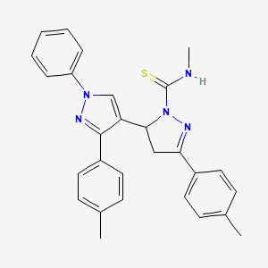 molecular formula C28H27N5S B2686351 N-methyl-3',5-bis(4-methylphenyl)-1'-phenyl-3,4-dihydro-1'H,2H-[3,4'-bipyrazole]-2-carbothioamide CAS No. 381697-17-2