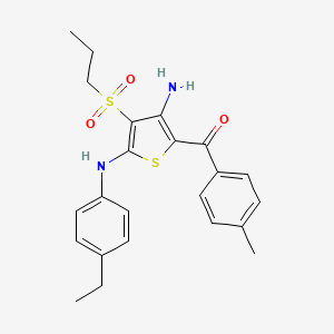 molecular formula C23H26N2O3S2 B2686352 N2-(4-ETHYLPHENYL)-5-(4-METHYLBENZOYL)-3-(PROPANE-1-SULFONYL)THIOPHENE-2,4-DIAMINE CAS No. 890793-44-9