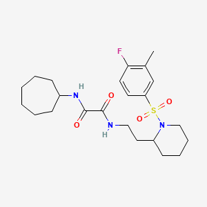 molecular formula C23H34FN3O4S B2686353 N'-cycloheptyl-N-{2-[1-(4-fluoro-3-methylbenzenesulfonyl)piperidin-2-yl]ethyl}ethanediamide CAS No. 898426-27-2