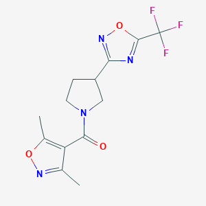 molecular formula C13H13F3N4O3 B2686370 (3,5-Dimethylisoxazol-4-yl)(3-(5-(trifluoromethyl)-1,2,4-oxadiazol-3-yl)pyrrolidin-1-yl)methanone CAS No. 2034352-22-0