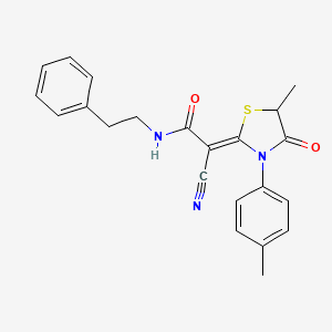 molecular formula C22H21N3O2S B2686381 (2Z)-2-cyano-2-[5-methyl-3-(4-methylphenyl)-4-oxo-1,3-thiazolidin-2-ylidene]-N-(2-phenylethyl)ethanamide CAS No. 850751-57-4