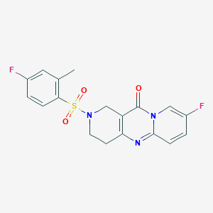 molecular formula C18H15F2N3O3S B2686382 8-氟-2-((4-氟-2-甲基苯基)磺酰)-3,4-二氢-1H-二嘧啶并[1,2-a:4',3'-d]嘧啶-11(2H)-酮 CAS No. 2034368-53-9