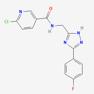 molecular formula C15H11ClFN5O B2686383 6-chloro-N-{[3-(4-fluorophenyl)-1H-1,2,4-triazol-5-yl]methyl}pyridine-3-carboxamide CAS No. 1356694-65-9