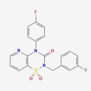 molecular formula C19H13F2N3O3S B2686402 2-(3-fluorobenzyl)-4-(4-fluorophenyl)-2H-pyrido[2,3-e][1,2,4]thiadiazin-3(4H)-one 1,1-dioxide CAS No. 1251548-06-7