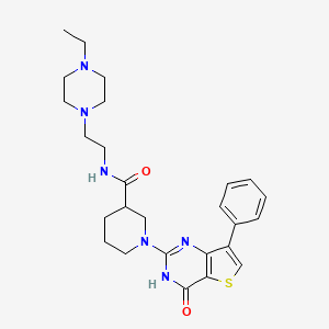 molecular formula C26H34N6O2S B2686411 N-(2-(4-ethylpiperazin-1-yl)ethyl)-1-(4-oxo-7-phenyl-3,4-dihydrothieno[3,2-d]pyrimidin-2-yl)piperidine-3-carboxamide CAS No. 1242911-27-8