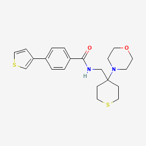 molecular formula C21H26N2O2S2 B2686413 N-[(4-Morpholin-4-ylthian-4-yl)methyl]-4-thiophen-3-ylbenzamide CAS No. 2380189-97-7
