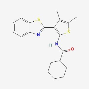 molecular formula C20H22N2OS2 B2686420 N-[3-(1,3-benzothiazol-2-yl)-4,5-dimethylthiophen-2-yl]cyclohexanecarboxamide CAS No. 886959-44-0