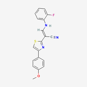 molecular formula C19H14FN3OS B2686455 (E)-3-((2-fluorophenyl)amino)-2-(4-(4-methoxyphenyl)thiazol-2-yl)acrylonitrile CAS No. 372185-46-1