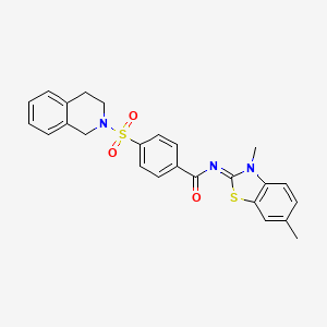 molecular formula C25H23N3O3S2 B2686458 (E)-4-((3,4-dihydroisoquinolin-2(1H)-yl)sulfonyl)-N-(3,6-dimethylbenzo[d]thiazol-2(3H)-ylidene)benzamide CAS No. 391876-48-5