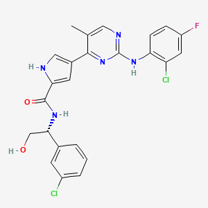 molecular formula C24H20Cl2FN5O2 B2686459 (R)-4-(2-((2-chloro-4-fluorophenyl)aMino)-5-MethylpyriMidin-4-yl)-N-(1-(3-chlorophenyl)-2-hydroxyethyl)-1H-pyrrole-2-carboxaMide CAS No. 1680187-43-2