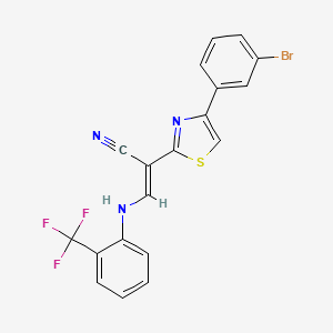molecular formula C19H11BrF3N3S B2686461 (E)-2-(4-(3-bromophenyl)thiazol-2-yl)-3-((2-(trifluoromethyl)phenyl)amino)acrylonitrile CAS No. 477298-81-0