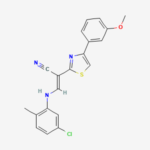 molecular formula C20H16ClN3OS B2686469 (2E)-3-[(5-chloro-2-methylphenyl)amino]-2-[4-(3-methoxyphenyl)-1,3-thiazol-2-yl]prop-2-enenitrile CAS No. 683257-99-0