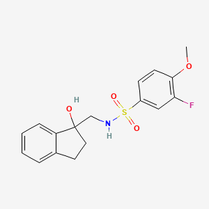 molecular formula C17H18FNO4S B2686473 3-fluoro-N-((1-hydroxy-2,3-dihydro-1H-inden-1-yl)methyl)-4-methoxybenzenesulfonamide CAS No. 1396847-67-8