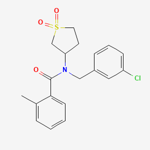 molecular formula C19H20ClNO3S B2686489 N-(3-chlorobenzyl)-N-(1,1-dioxidotetrahydrothiophen-3-yl)-2-methylbenzamide CAS No. 573932-66-8