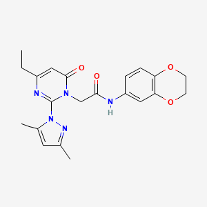 molecular formula C21H23N5O4 B2686494 N-(2,3-dihydro-1,4-benzodioxin-6-yl)-2-[2-(3,5-dimethyl-1H-pyrazol-1-yl)-4-ethyl-6-oxo-1,6-dihydropyrimidin-1-yl]acetamide CAS No. 1007081-40-4