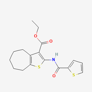 molecular formula C17H19NO3S2 B2686514 ETHYL 2-(THIOPHENE-2-AMIDO)-4H,5H,6H,7H,8H-CYCLOHEPTA[B]THIOPHENE-3-CARBOXYLATE CAS No. 301322-15-6