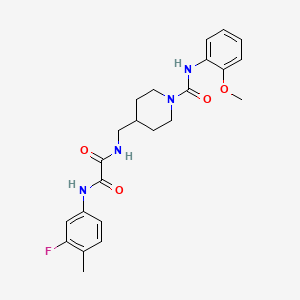 molecular formula C23H27FN4O4 B2686525 N1-(3-fluoro-4-methylphenyl)-N2-((1-((2-methoxyphenyl)carbamoyl)piperidin-4-yl)methyl)oxalamide CAS No. 1235147-15-5