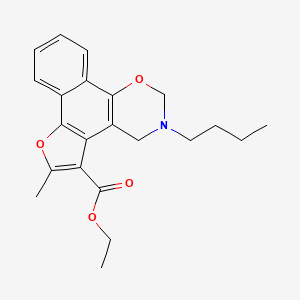 molecular formula C22H25NO4 B2686573 ethyl 9-butyl-4-methyl-3,11-dioxa-9-azatetracyclo[11.4.0.02,6.07,12]heptadeca-1(17),2(6),4,7(12),13,15-hexaene-5-carboxylate CAS No. 537010-85-8