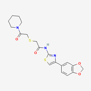 molecular formula C19H21N3O4S2 B2686615 N-(4-(benzo[d][1,3]dioxol-5-yl)thiazol-2-yl)-2-((2-oxo-2-(piperidin-1-yl)ethyl)thio)acetamide CAS No. 681225-01-4