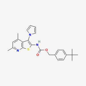 molecular formula C25H27N3O2S B2686624 4-(tert-butyl)benzyl N-[4,6-dimethyl-3-(1H-pyrrol-1-yl)thieno[2,3-b]pyridin-2-yl]carbamate CAS No. 866039-20-5