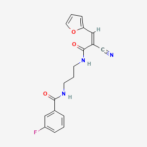 molecular formula C18H16FN3O3 B2686633 N-[3-[[(Z)-2-cyano-3-(furan-2-yl)prop-2-enoyl]amino]propyl]-3-fluorobenzamide CAS No. 1356781-74-2