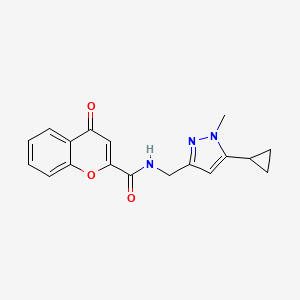 molecular formula C18H17N3O3 B2686645 N-((5-cyclopropyl-1-methyl-1H-pyrazol-3-yl)methyl)-4-oxo-4H-chromene-2-carboxamide CAS No. 1448046-19-2