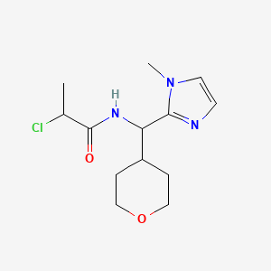 molecular formula C13H20ClN3O2 B2686671 2-Chloro-N-[(1-methylimidazol-2-yl)-(oxan-4-yl)methyl]propanamide CAS No. 2411268-65-8